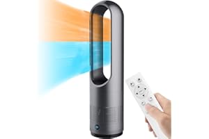 YHY123 Ventilateur Refroidisseuret Chauffage sans Pales - Ventilateur Colonne avec Télécommande, Oscillant à 80°,Silencieux, Air Purifier, 3 Réglages de Chauffage + Mode Refroidissement ​8 Vitesses