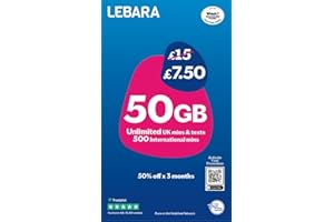 Lebara SIM Card: 50GB for £7.50, Half Price for First 3 Months, No Contract, UK Calls, UK Texts and International Calls Included, Multi-size, Fits All Devices