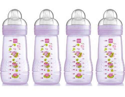 MAM Baby Bottle with Medium Flow Teats (270 ml, Pink, Pack of 4)