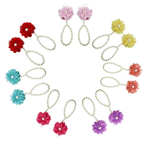 Eleery 5pairs/10pcs Fashion Newborn Baby Girl's Kids Flowers Foot Band Ties Infant Toddler Foot Wear Barefoot Sandals Shoes Feet Accessory Decoration (Pearl-5pairs)