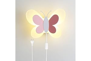 OOWOKS Applique da Parete per Bambini con Interruttore e Spina Lampada da Parete Farfalla Dimmerabile Ragazza ragazzo Lampada da Comodino per Camera da Letto Moderno lampada a muro LED 15W Luce notturna