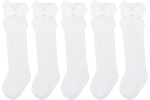 DRESHOW Calcetines hasta la Rodilla para Niña Calcetines de Vestir para Niño Pequeño Calcetines con Lazo para Bebé Calcetines Infantiles de Algodón