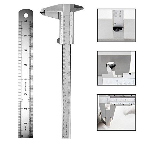 Messschieber Mahr,Schublere,Messschieber,Schieblehre,TEPSMIGO 150mm (6 inch) Metrisch & Imperial Vernier Bremssattel Mit 20cm Stahlregel - 2