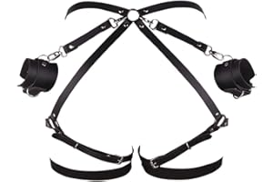 KOEMCY Punk Taille Harnais Ceinture Noir Cuir Harnais Corps, Sexy Chaîne de Taille Ceinture de Cuisse Réglable Ventre Courroie Strappy Jambe Chaîne Bijoux de Corps pour Femmes Filles