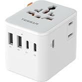 TESSAN Evrensel Seyahat Adapt&ouml;r&uuml;, 5 USB Portlu (1 USB C) Uluslararası Fiş Adapt&ouml;r&uuml;, ABD'den Avrupa Birliği, İngiltere, Avustr