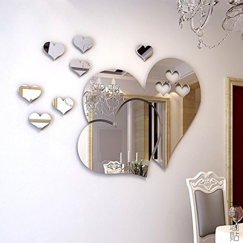 QPG Mirror Love Shape Styling Acrylic Stereo Wall Sticker Living Room TV Background Ornaments Console Mirror