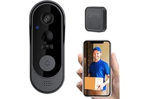 CARMOTTER Sonnette vidéo WiFi sans fil, sonnette vidéo intelligente avec caméra, sonnette vidéo intelligente avec sonnerie, détection de mouvement PIR, vision nocturne