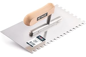 NEYNOR® llana dentada inox - llana profesional dentada acero inoxidable - llana dentada para colocación de baldosas - Espátula dentada - Made in EU - 270 x 130 mm - Dentado 8x8 mm