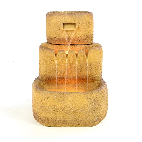 Gartenbrunnen 3 Tröge Zierbrunnen Springbrunnen beleuchtet Etagenbrunnen 67x46x46 cm Pumpe