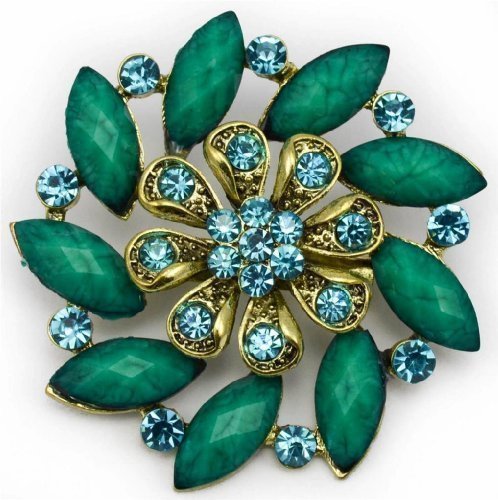 Broche Dorado Antiguo Grande Flor Color Vintage Moderno Con Cristales 