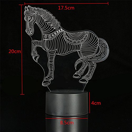 Tiere Pferd 3D Optische Illusions-Lampen, FZAI Tolle 7 Farbwechsel Acryl berühren Tabelle Schreibtisch-Nachtlicht mit 150 cm USB-Kabel für Kinder Schlafzimmer Geburtstagsgeschenke - 5