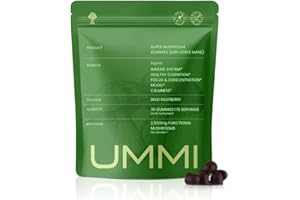 UMMI 12-in-1 Super Mushroom Gummies with Lion's Mane, Reishi, Cordyceps - 2500mg Functional Mushrooms Complex for Immunity, Focus, Mood & Energy - Vegan Supplements, Raspberry Flavour (30 Gummies)