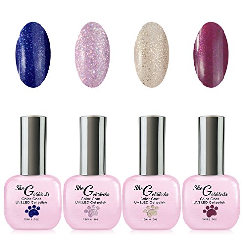 She Goldilocks Long Lasting Soak Off Nail Polish | 4 bottles with 15ml each of UV Gel Polish | Colors Set (Deep Sea)