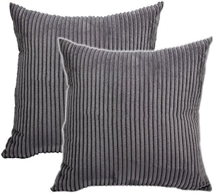 Belleine Striped Throw Pillow Case Corduroy Euro Cushion Protection Cover for Chairs and Sofa 45 x 45cm,Grey Pack of 2