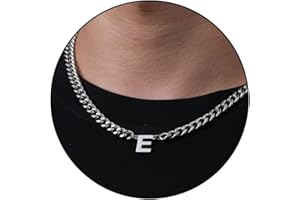 HAYOUWAY Mens Initial Necklace Silver Cuban Link Chain A-Z Letter Necklace Gifts for Men Him Teen Boy Silver Chain Mens Gifts for Dad Son Brother Boyfriend Husband Anniversary Christmas Birthday Gifts