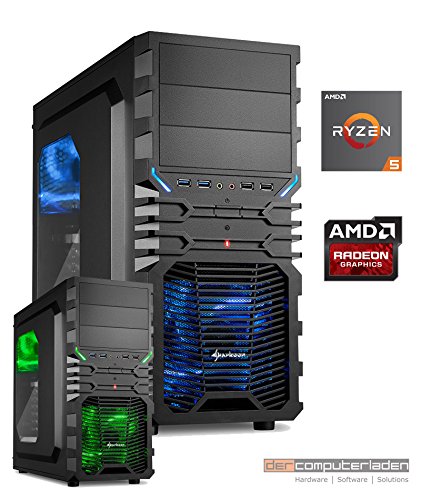 dercomputerladen Gamer PC System AMD, 5-1600 (Ryzen) 6x3,2 GHz, 8GB RAM, 1000GB HDD, Radeon RX580 -8GB, Windows 10 (Testversion) Gaming Computer Büro Multimedia
