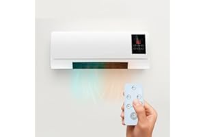 EGLEMTEK Termoventilatore Elettrico Da Parete 2000W Con Telecomando Display LED Doppia Modalità Caldo E Ventilazione Timer 6 Ore Stufa Silenziosa Per Camera Ufficio Piccoli Ambienti 54 x 14 x 20 Cm Bianco