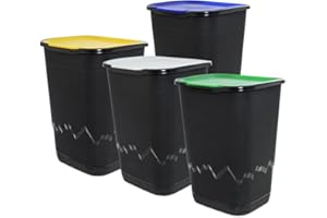 BuyStar Set 4 Pattumiere per Raccolta Differenziata 50 lt per Riciclaggio Organizzato - Cestini, Bidoni, da Interno, da Esterno, Robusto, Anti odore - Diversi Colori