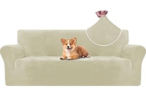 CYCMACO Terciopelo Funda Sofa 3 Plazas Ajustable Y Elastica, Funda De Sofa Antideslizante Antimanchas, Universal Couch Cover Protector, con Reposabrazos, Lavable, Beige