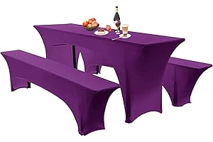 ‎SHUOJIA Elastische Hussen Für Bierzeltgarnitur Biertischhussen Bierbank-Auflage & Tischdecke 50 cm Oder 70 cm Tischbreite, 3 TLG Set Stretch Hussen Für Festzeltgarnituren Bierbank (50cm,Purple)