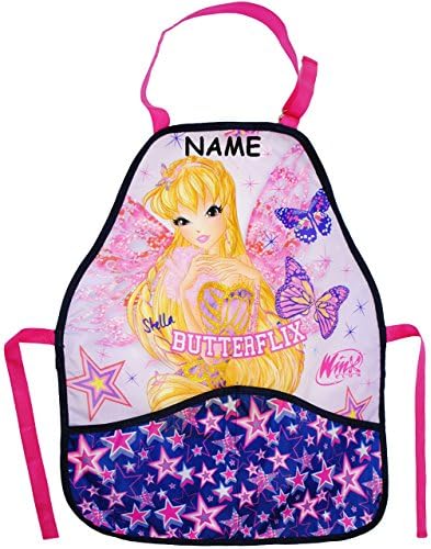 Kinderschürze - " Winx Club - Bloom / Flora - Stella Butterflix " - incl. Name - größenverstellbar &amp; mit 2 Taschen - Schürze / beschichtet &amp; wasserdicht - für Mädchen - Kinder - Backschürze / Bastelschürze / Gartenschürze - malen kneten kochen - abwaschbar - Kindergarten &amp; Schule - Malschürze - Elfen &amp; Feen / Werken Schulgarten / Werkenschürze