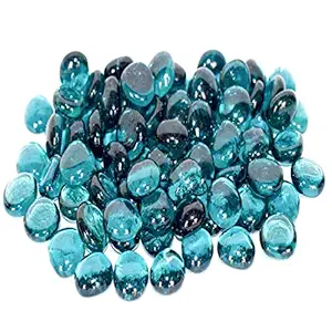 Power Stone Decorative Glossy Shiny Polished Round Glass Pebbles for Vase Filler Plant Pots Home Table Decor Aquarium Fish Tanks Outdoor Garden Decoration (Aqua Blue, 1Kg)