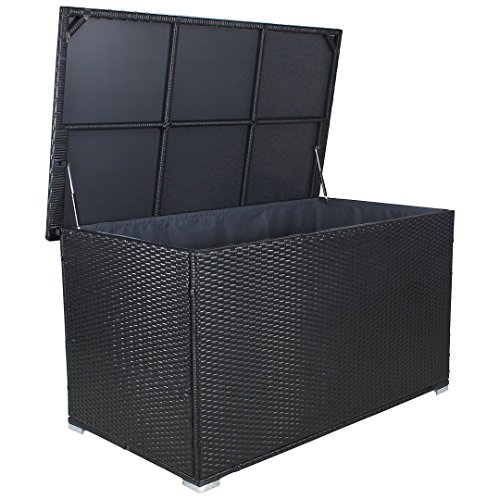 Miweba Grande XXL Auflagenbox Kissenbox 950L Gartentruhe Box Polyrattan Liege Sitztruhe wasserdicht Gasdruckdämpfer 4 Farben (Schwarz)