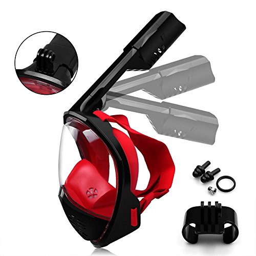Neutral products Máscara de Buceo, máscara de Buceo antivaho de Cara Completa El Tubo de respiración Plegable bajo el Agua Máscara de Buceo con Snorkel Set para cámara (Negro + Rojo, S/M)