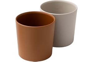 Kindsgard Kinderbecher PLA 2er-Set – BPA-frei, biologisch abbaubar, stapelbar, robust – 200 ml Trinkbecher mit Skala – spülmaschinen- & mikrowellengeeignet (beige & zimt)