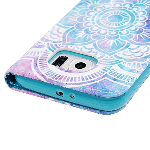 Lanveni Samsung Galaxy S6 Hülle, Handyhülle Samsung S6 Flip Case Cover PU Lederhülle Schutzhülle Magnetverschluss Ledertasche mit Stander Function Brieftasche Card Slot Handy Tasche mit Totem-Blume Cover Design + 1 x Stylus Stift + 1 x Staubdichte Stecker - 6