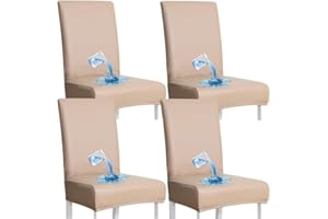 Shukii Stretch Dining Chair Covers Waterproof PU Leather Chair Slipcovers Chair Protector Cover Universal Chair Covers for Dining Room Kitchen Hotel (Khaki, Set of 4)