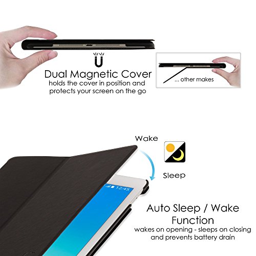 Forefront Cases® Neue Leder Hülle / Tasche / Case / Cover für Samsung Galaxy Tab A 9.7 SM-T550 (Mai 2015) – Rundum-Geräteschutz und intelligente Auto-Sleep-Wake-Funktion mit 3-JAHRES-GARANTIE VON FOREFRONT CASES – inkl. Eingabestift - 5