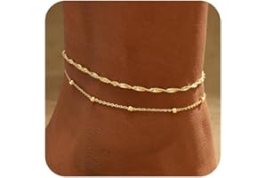 BelleVive 2 pièces Chevilles plaquées Or 18 carats pour Femmes, résistantes à l'eau, chaînes cubaines, Bracelets Perles, Bracelets empilables, Cadeaux Bijoux personnalisés