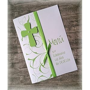 Menü Menükarte Speisekarte Kommunion Konfirmation Firmung Taufe Kreuz apfelgrün hellgrün kiwi grün