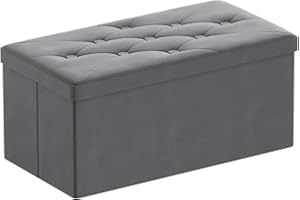 BRIAN & DANY Ottoman Storage Box Velvet Foldable Storage Ottoman Bench with Highly Elastic Sponge Filling for Living Room, 80 x 40 x 40 cm, Gray