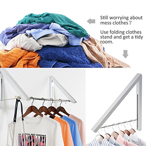 Klappbar Wand-Kleiderständer,Samione Kleiderhaken Garderobenhaken Kleiderlüfter Wandgarderobe Geeignet für Wohnzimmer, Bad, Schlafzimmer, Büro, Silber 40 x 33 x 30CM (2 pcs) - 4