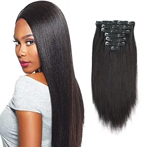 Sassina Italian Light Yaki Straight Clip in Extensions 100% Remy Human Hair Double Wefts 8A Grade For Fashion Black Women 120 Grams 7 Pieces With 17 Clips, YS 12 Inch: 12 inch, Yaki Straight