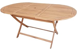 LOLAhome Mesa de jardín Resistente y Plegable Ovalada de 160x85x74 cm, para 4-6 Personas | De Madera natual sostenible de Acacia con FSC |para Exterior, jardín, terraza, balcón o Piscina | Kate