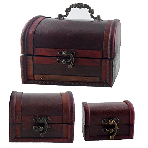 Antik Holztruhe Schatzkiste Piratenkiste Schatztruhe Holzkiste mit Deckel Vintage (groß – rot/ braun) - 3