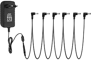 STRICH SPA-10 Pedal de Alimentación para Pedales de Guitarra (1000mA - 1A) 9V, Compatible con Pedales de Efectos para Guitarra y Bajos (Punta Negativa), Cables en Cadena de 6 Vías
