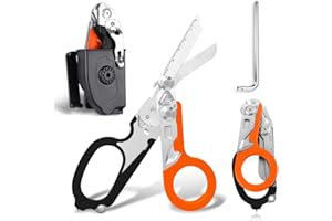 XPJBKC Rettungsschere, 6 In 1 Multitool Kleiderschere Rettungsdienst, Trauma Schere Rettungsdienst mit Schraubenschlüssel und Scheide, Notfall Klappschere Raptor Schere für Rettungskräfte (Orange)