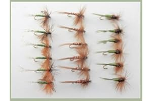 TROUTFLIESUK Dry Trout Flies, 18 Pack, Brown Midge, Jingler, Hatching Olive Choice
