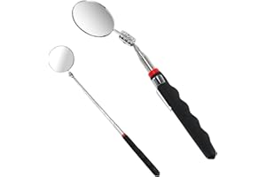 Gments Telescopic Inspection Mirror 50mm Stainless Steel Telescoping Mechanics Mirror Round Handle Universal Automotive Folding Mirror Tool for Mechanics Cars Maintenance (Black, 24-72.5cm Length)