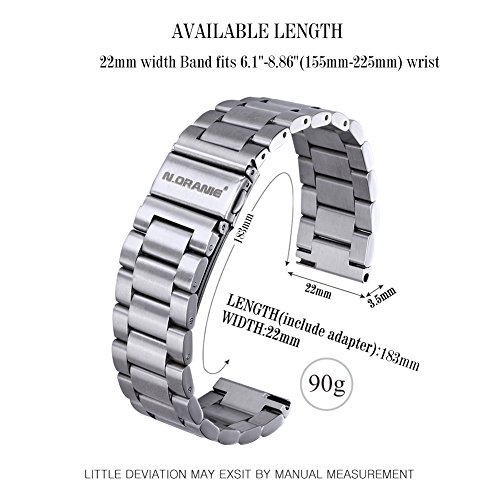 N.ORANIE 22mm Breite Uhrenarmband Edelstahl verstellbare Riemen mit Arc Metallschnalle für Moto 360 2nd Gen (Männer 46mm) Samsung Gear S3 Classic / Frontier, Kiesel Zeit / Zeit Stahl, LG G Watch / LG G Watch R / LG Watch Urbane, ASUS ZenWatch (3 Zeiger Style-Silber) - 3