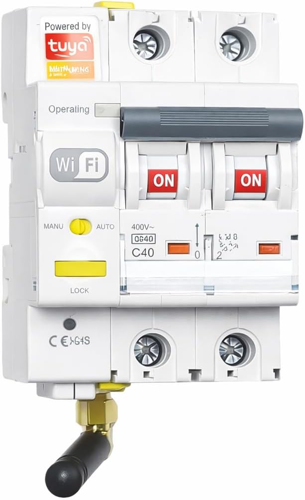 RASMACOR - Interruptor Magnetotermico Rearmable WIFI 2P 32A Curva C 6kA – Compatible con App Tuya Smart – Domotica - Termico Inteligente con Control Remoto
