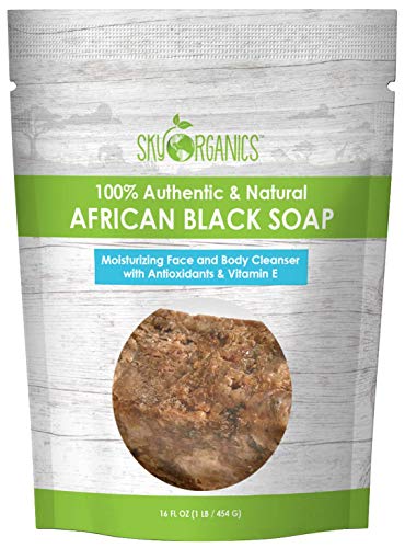 Organic African Black Soap (454g block) - Raw Organic Soap Ideal for Acne, Eczema, Dry Skin, Psoriasis, Scar Removal, Face & Body Wash, Authentic Black Soap From Ghana with Cocoa, Shea Butter & Aloe