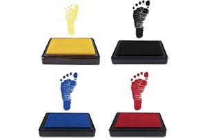 JIAHUADE Poduszka do stempli dla niemowląt, zestaw do odcisku stóp, dłoni dziecka, łatwa do zmycia, zestaw 4 kolorów (czarny + czerwony + niebieski + żółty)