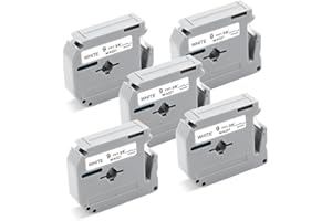 UniPlus Compatible Rubans d'étiquettes Compatible pour Brother MK221 MK-221 M-K221 Ruban pour Étiqueteuse pour Brother PT-M95 PT-100 PT-110 PT-55, 9mm x 8m, Noir sur Blanc, Lot de 5