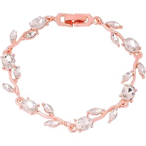 Yellow Chimes Bracelet for Women and Girls Crystal Bracelets for Women | Rose Leaf Shaped Silver Rose Gold Plated Crystal Bracelet | Birthday Gift for Girls and Women Anniversary Gift for Wife