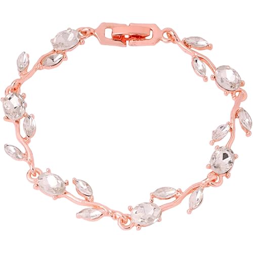 Yellow Chimes Bracelet for Women and Girls Crystal Bracelets for Women | Rose Leaf Shaped Silver Rose Gold Plated Crystal Bracelet | Birthday Gift for Girls and Women Anniversary Gift for Wife